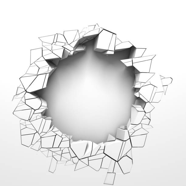 istock Dark destruction cracked hole in white stone wall 1134165361