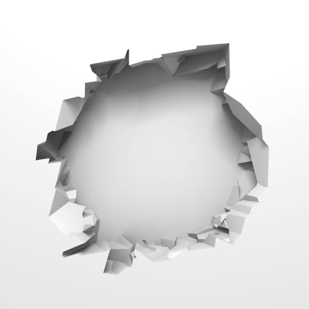 istock Dark destruction cracked hole in white stone wall 1134165397