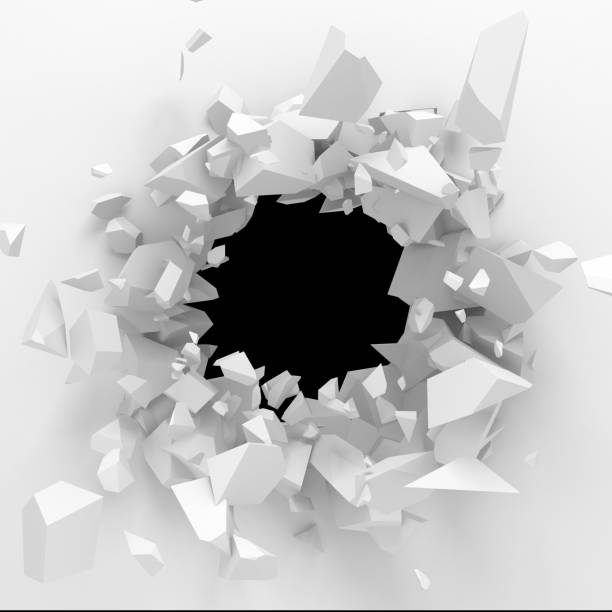 istock Dark destruction cracked hole in white stone wall 1134165407