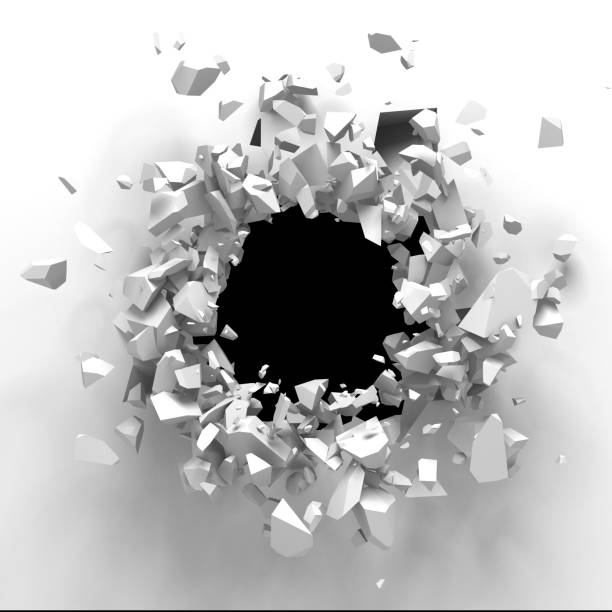 istock Dark destruction cracked hole in white stone wall 1134165415