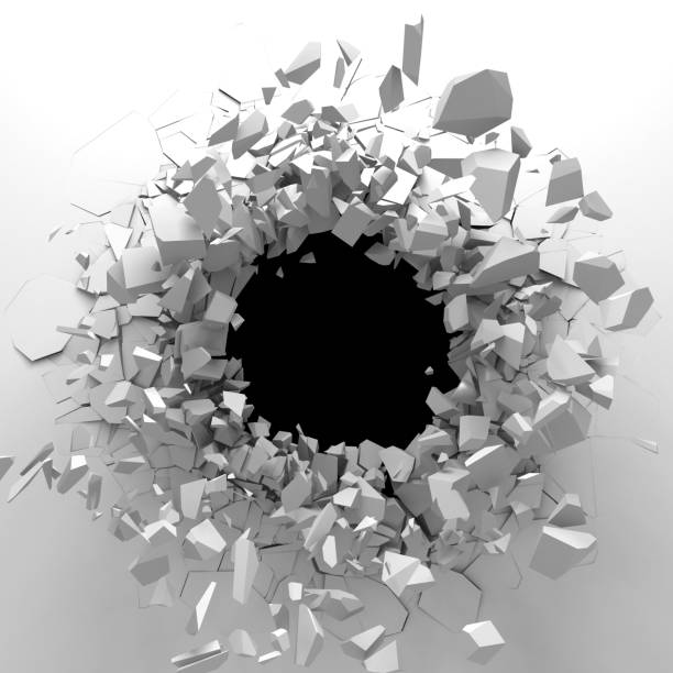istock Dark destruction cracked hole in white stone wall 1134165441