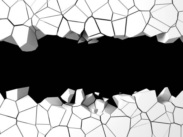 istock Dark destruction cracked hole in white stone wall 1134165454
