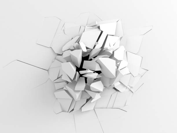 istock Dark destruction cracked hole in white stone wall 1134165680