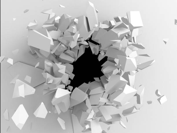 istock Dark destruction cracked hole in white stone wall 1134165699