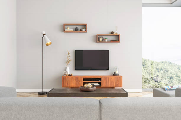 istock Smart Tv Mockup with blank screen in modern living room 1134167999