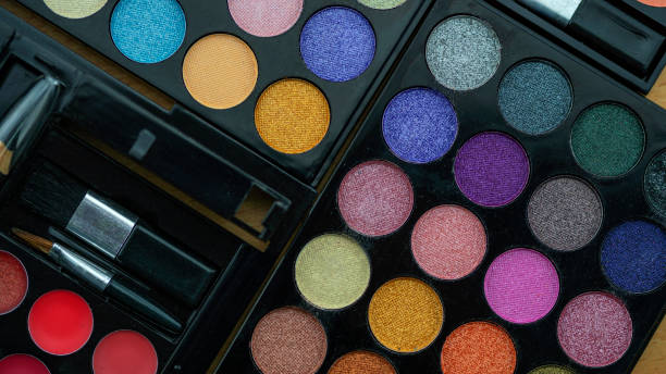 istock Flat lay photo of various makeup brush, eyeshadow and cosmetics 1134168752