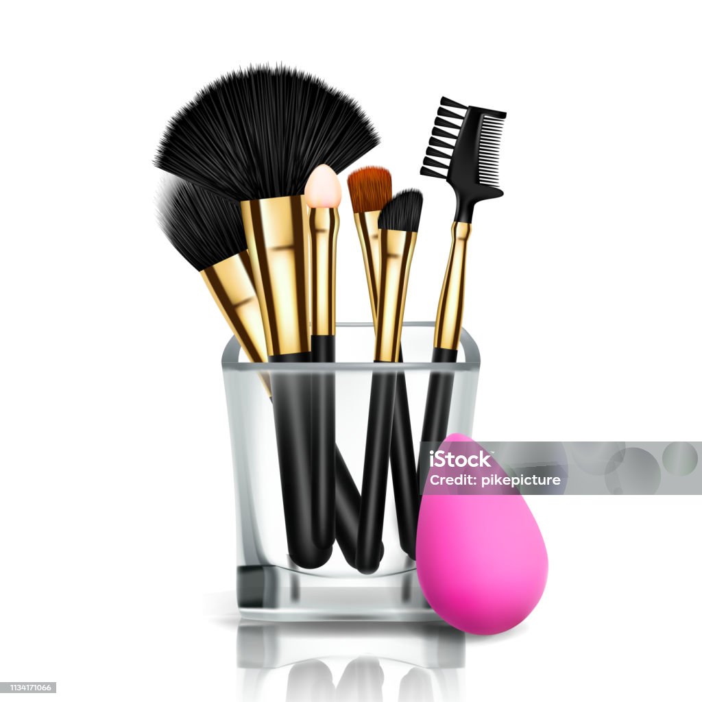 kold Gennemvæd mobil Makeup Brush Holder Vector Glass Cup Female Application Equipment  Collection Beautiful Complexion Accessory Realistic Isolated Illustration  Stock Illustration - Download Image Now - iStock