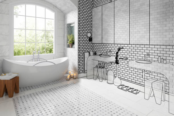 Old bathroom after renovation (vision) - 3d illustration