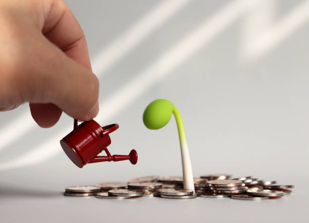 istock A hand holding a watering can and coins. 1134176029