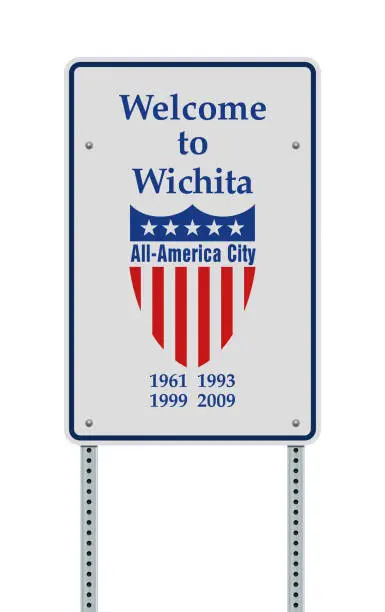 Vector illustration of Welcome to Wichita road sign