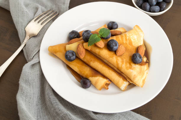 istock pancakes with syrup nuts and blueberries. on a white plate 1134179934