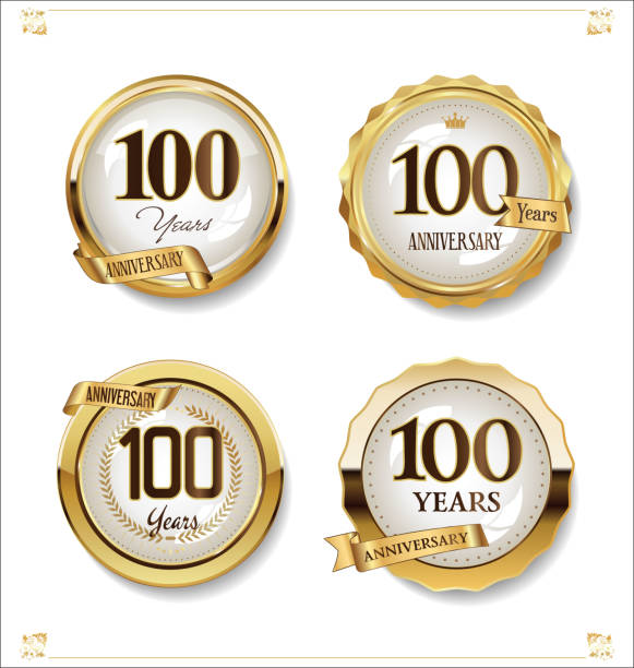 istock Anniversary golden labels retro vintage design collection 1134185346