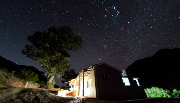 istock Cabin in nature at night with milky way in the background 1134188521