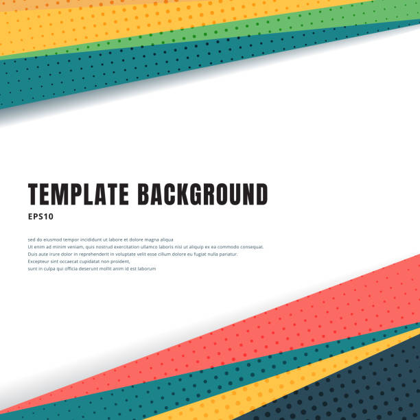 Abstract template header and footers colorful geometric triangles design with halftone on white background  and copy space. Decorative website layout or poster, banner, brochure, print, ad. Abstract template header and footers colorful geometric triangles design with halftone on white background  and copy space. Decorative website layout or poster, banner, brochure, print, ad. Vector illustration flyer template stock illustrations