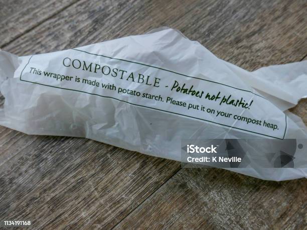 Potato Starch Compostable Wrapper Stock Photo - Download Image Now - Packaging, Biodegradable, Sustainable Lifestyle