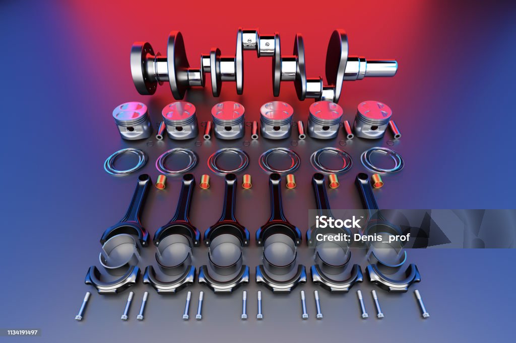 3d Rendering Engine Bearing Crankshaft With Pistons And Piston Rings Stock  Photo - Download Image Now - iStock