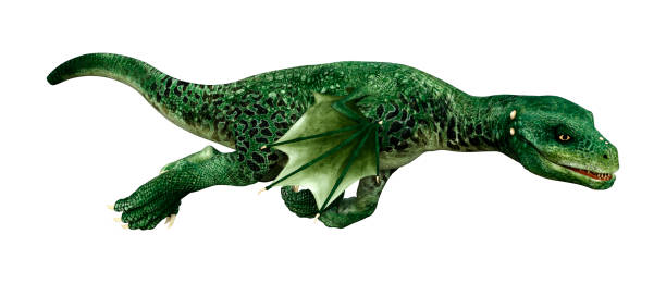 istock 3D illustration green fantasy hatchling dragon on white 1134192720