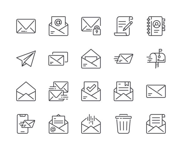 ilustrações, clipart, desenhos animados e ícones de jogo simples do ícone da linha de correio. traço editável - mail box