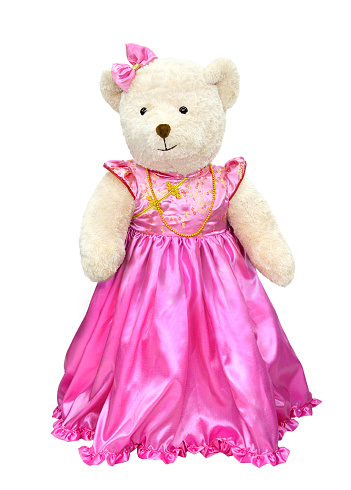 Teddy Bear Chinese Costume, Pink Dress, White Background