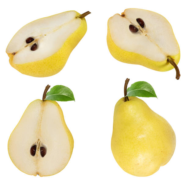 istock Pears with a leaf isolated on white background with clipping path 1134195915