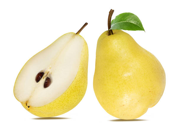 istock Pears with a leaf isolated on white background with clipping path 1134195922