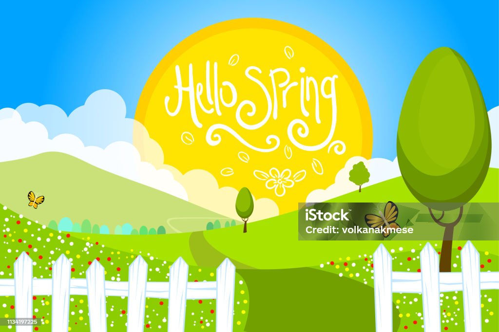 Spring Fount Background Spring Vectoral Background And Handmade Font Hello Spring Typograpy ...
