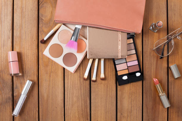 istock Makeup products on a wooden background 1134197365