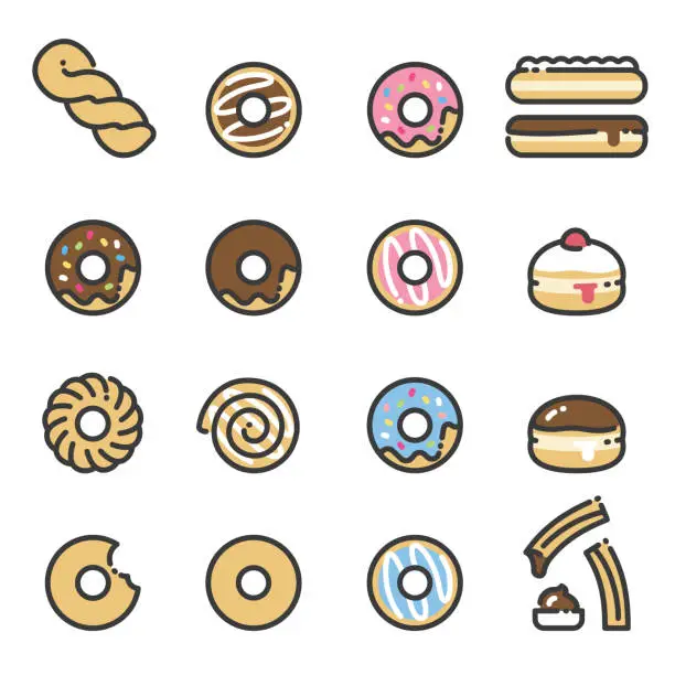 Vector illustration of Donuts - line art icons