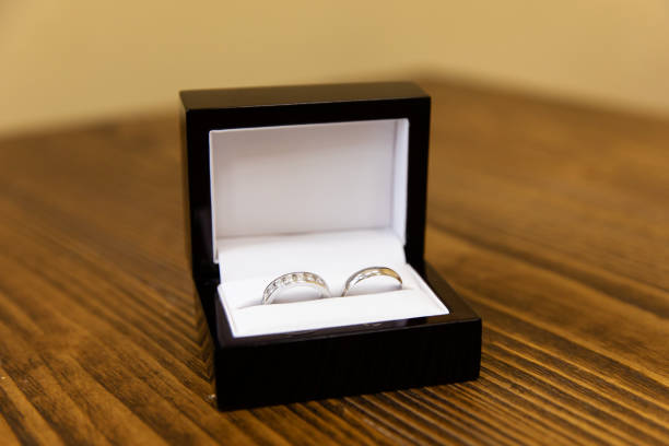 istock Gold rings on the stand for rings 1134200761