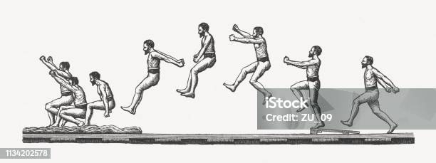 Moment Photographs Of A Jumping Man Wood Engraving Published 1897 Stock Illustration - Download Image Now