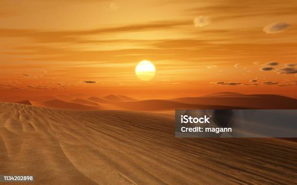 Desert Sunset Stock Photo - Download Image Now - Desert Area, Sunset, Sahara Desert