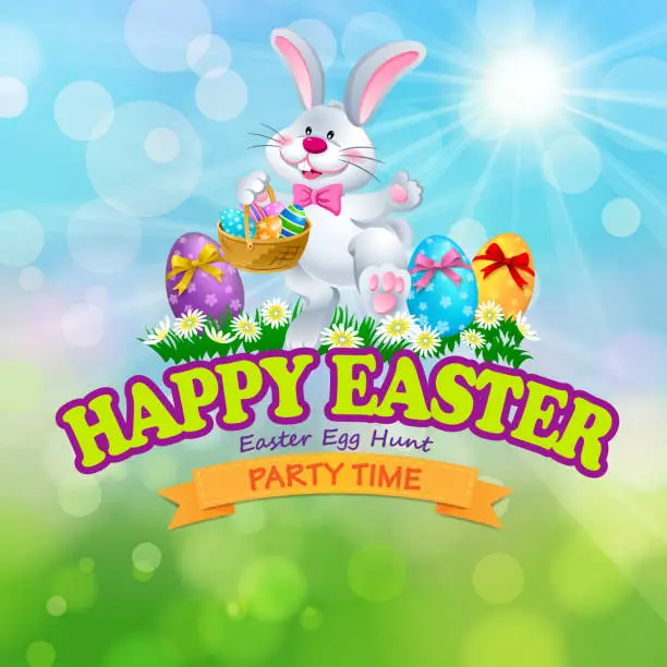 Vector illustration of Happy Easter Egg Hunt Party Bunny Symbol