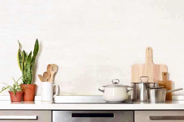 Kitchen utensils background stock photo