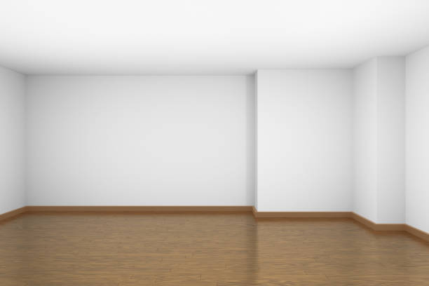 istock Empty white room with brown wood parquet floor 1134215724