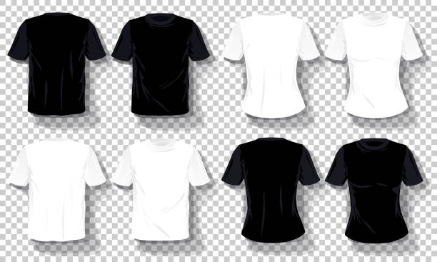 istock Black white T-shirts template Set isolated, hand drawn tee shirts transparent background. 1134217740