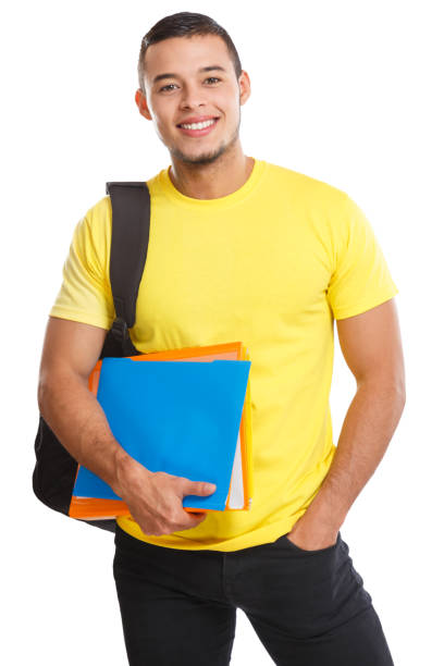 Student young man portrait smiling people isolated on a white background