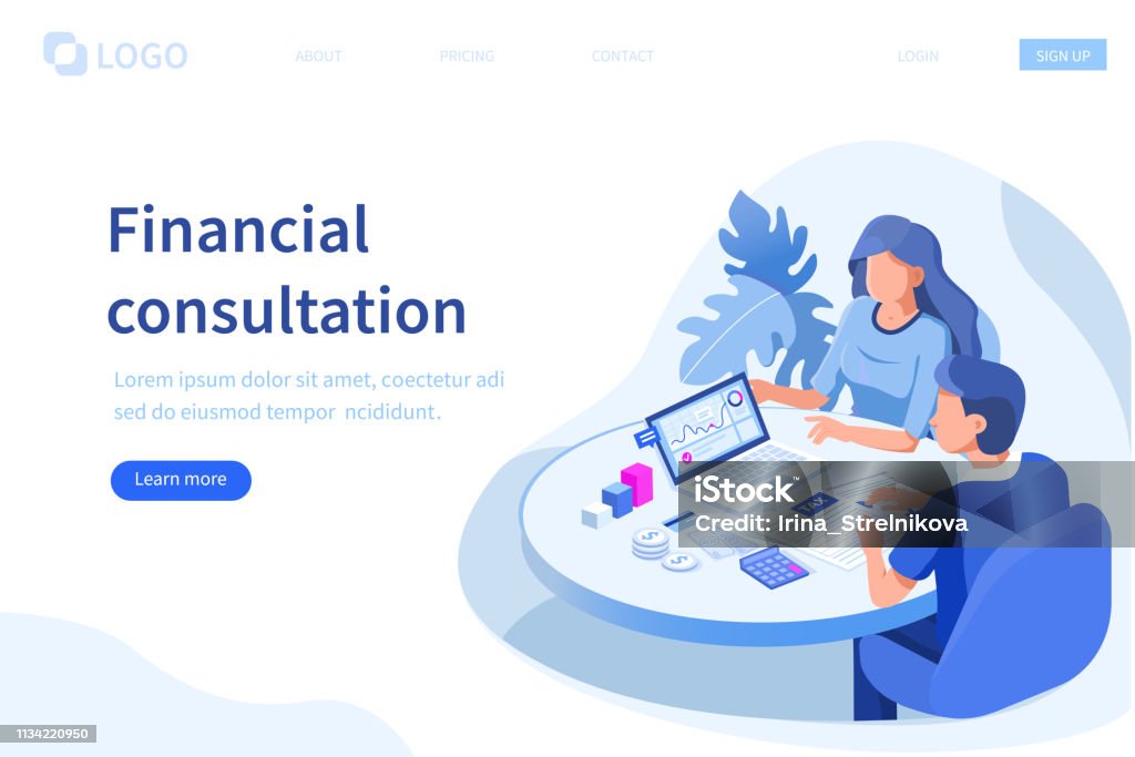 financial advisor Financial consultation concept. Can use for web banner, infographics, hero images. Flat isometric vector illustration isolated on white background. Advice stock vector