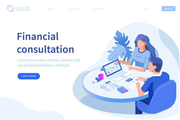 financial advisor Financial consultation concept. Can use for web banner, infographics, hero images. Flat isometric vector illustration isolated on white background. isometric projection illustrations stock illustrations
