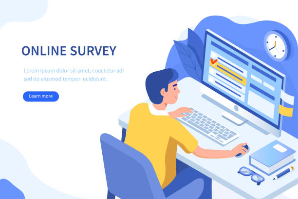 survey Online survey or questionnaire concept. Can use for web banner, infographics, hero images. Flat isometric vector illustration isolated on white background. the chosen one stock illustrations