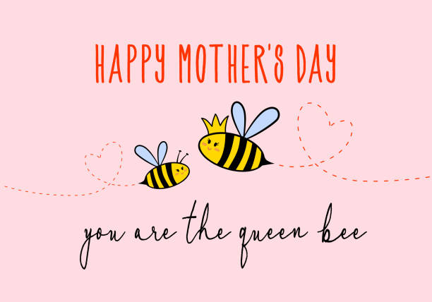 karta na dzień matki z uroczą pszczółką, wektorem - queen bee stock illustrations