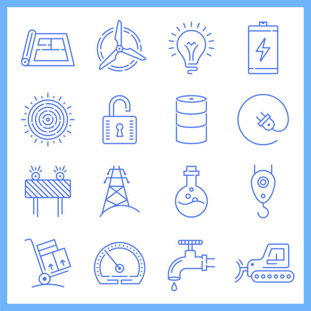 illustrations, cliparts, dessins animés et icônes de demande d'électricité domestique blueprint style vector icon set - kilowatt