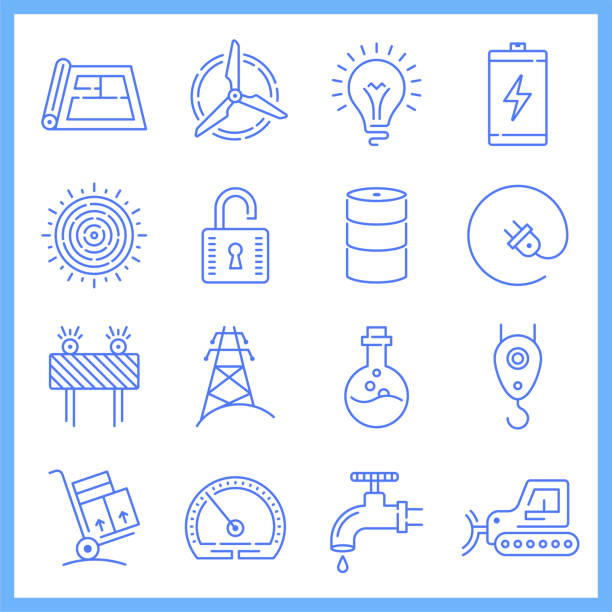 ilustrações, clipart, desenhos animados e ícones de agregado familiar procura de electricidade blueprint estilo vector icon set - quilowatt