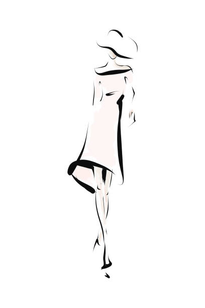 Hand-drawn fashion illustration. Young woman, girl, model Sketch, vector beautiful woman walking stock illustrations