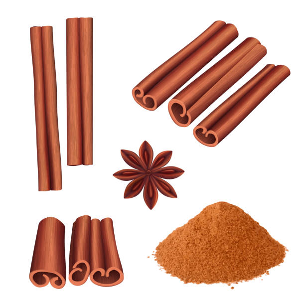 계 피 향신료. 허브, 디저트, 아로마틱, 음식, 스틱, 계 피, 껍질 벡터 일러스트 - cinnamon spice stick ground stock illustrations