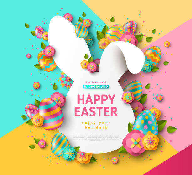ilustrações de stock, clip art, desenhos animados e ícones de easter rabbit frame and eggs - decoration eggs leaf easter