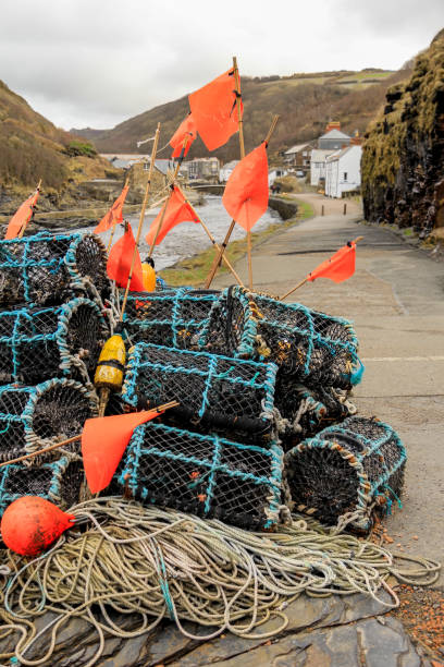 istock Lobster Pots and Marker Buoys on Quayside, Bostcastle, Cornwall 1134227922