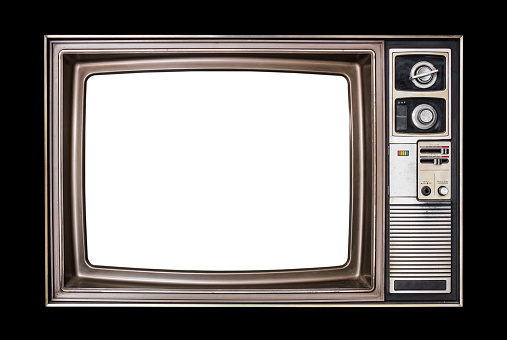 Classic vintage retro style old  television with cut out screen,old wood television  isolated on black  background.