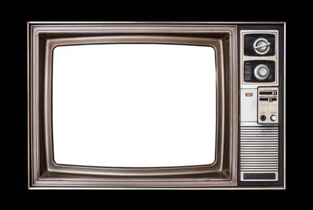 Photo of Classic vintage retro style old  television with cut out screen,old wood television  isolated on black  background.