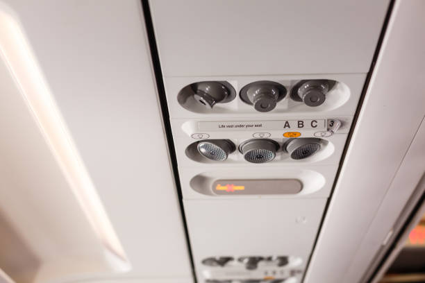 istock Palne cabin ovehead panel with no smoking sign 1134231388