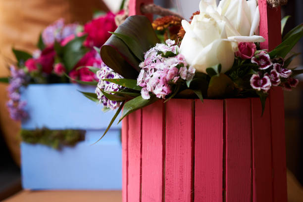 istock Beautiful bouquet of different flowers on table background with copy space 1134231507